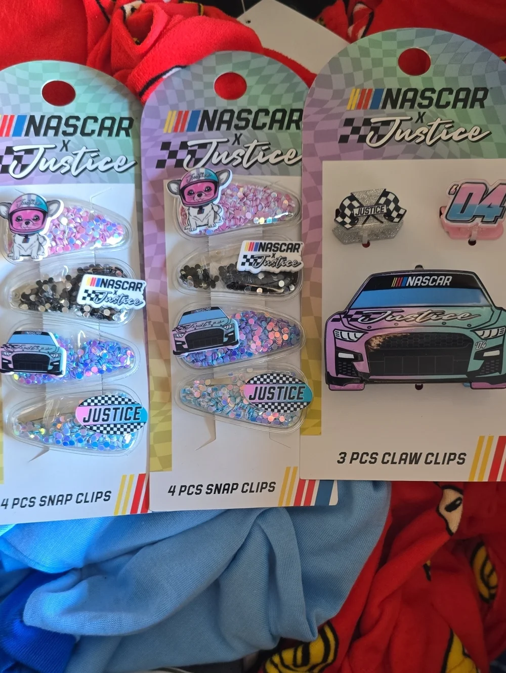 Bundle NASCAR x Justice Glitter Snap & Claw Clip Set - Pink, Purple, Blue